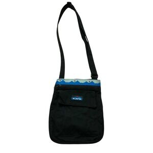 Kavu Keeper Black Canvas Crossbody Bag Mountain Trim Messenger Travel Pouch